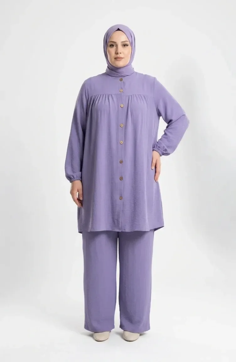 Aerobin Stoff-Hijab-Set In Übergröße Mit Knopfleiste Zweiteilig 4152-01 Helllila 4152-01