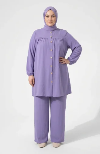 Plus Size Aerobin Fabric Button-Down Hijab Two-Piece Set 4152-01 Light Lilac 4152-01