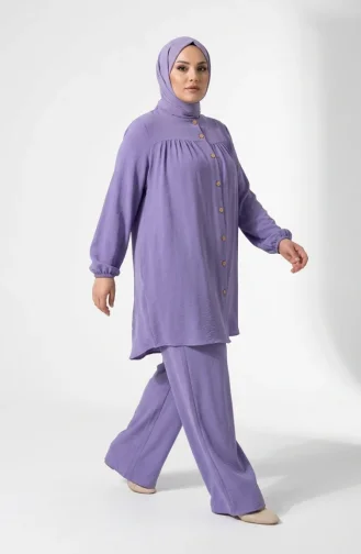 Plus Size Aerobin Fabric Button-Down Hijab Two-Piece Set 4152-01 Light Lilac 4152-01