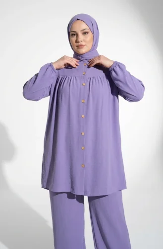 Plus Size Aerobin Fabric Button-Down Hijab Two-Piece Set 4152-01 Light Lilac 4152-01