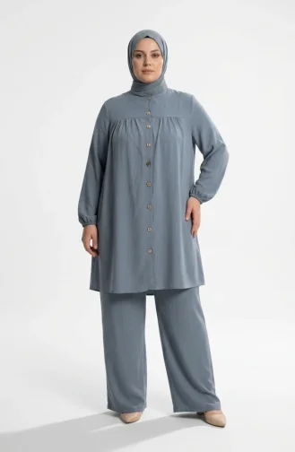 Plus Size Aerobin Fabric Button-Down Hijab Two-Piece Set 4152-04 Grey 4152-04
