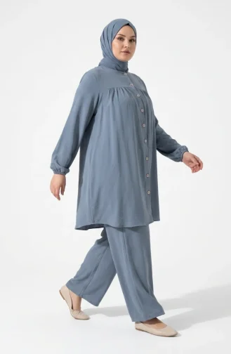 Plus Size Aerobin Fabric Button-Down Hijab Two-Piece Set 4152-04 Grey 4152-04