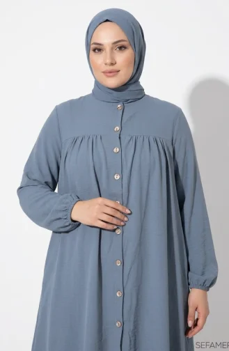 Plus Size Aerobin Fabric Button-Down Hijab Two-Piece Set 4152-04 Grey 4152-04