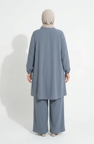 Plus Size Aerobin Fabric Button-Down Hijab Two-Piece Set 4152-04 Grey 4152-04