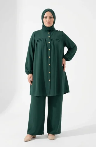 Plus Size Aerobin Fabric Button-Down Hijab Two-Piece Set 4152-06 Emerald Green 4152-06