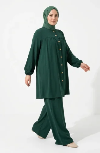 Plus Size Aerobin Fabric Button-Down Hijab Two-Piece Set 4152-06 Emerald Green 4152-06
