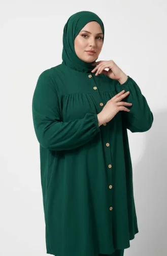 Plus Size Aerobin Fabric Button-Down Hijab Two-Piece Set 4152-06 Emerald Green 4152-06