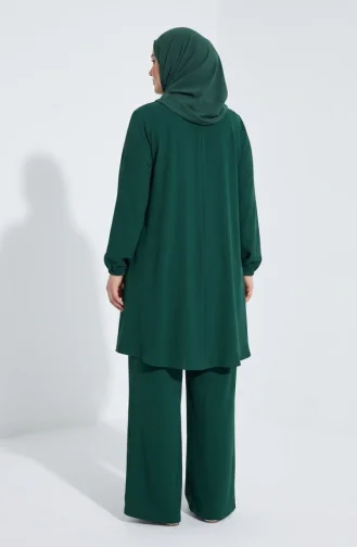 Plus Size Aerobin Fabric Button-Down Hijab Two-Piece Set 4152-06 Emerald Green 4152-06