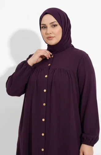 طقم حجاب من قطعتين بأزرار أمامية من قماش أيروبين، مقاسات كبيرة، لون برقوقي، رقم الموديل 4152-12 4152-12