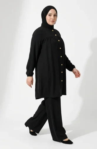 Plus Size Aerobin Fabric Button-Down Hijab Two-Piece Set 4152-13 Black 4152-13