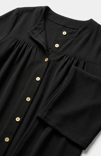 Plus Size Aerobin Fabric Button-Down Hijab Two-Piece Set 4152-13 Black 4152-13