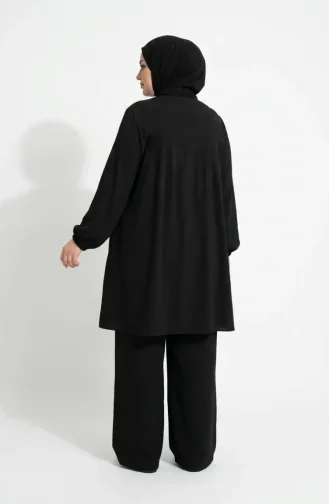 Plus Size Aerobin Fabric Button-Down Hijab Two-Piece Set 4152-13 Black 4152-13
