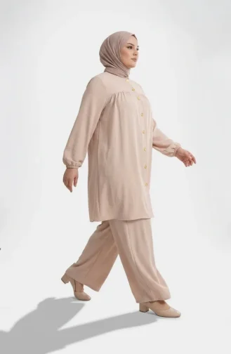 Plus Size Aerobin Fabric Button-Down Hijab Two-Piece Set 4152-14 Cream 4152-14