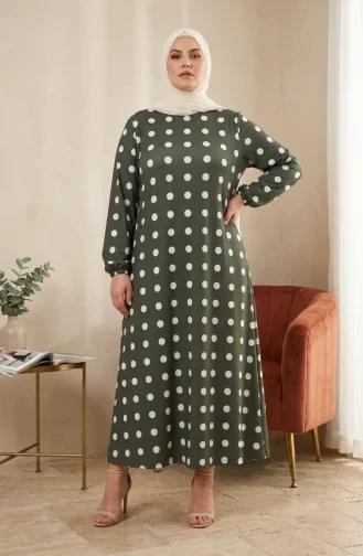 Plus Size Aerobin Fabric Polka Dot Hijab Dress 4153-02 Khaki 4153-02