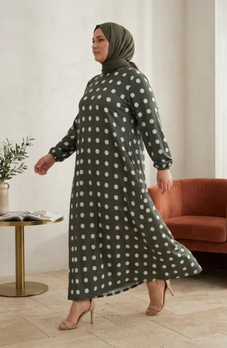 Plus Size Aerobin Fabric Polka Dot Hijab Dress 4153-02 Khaki 4153-02