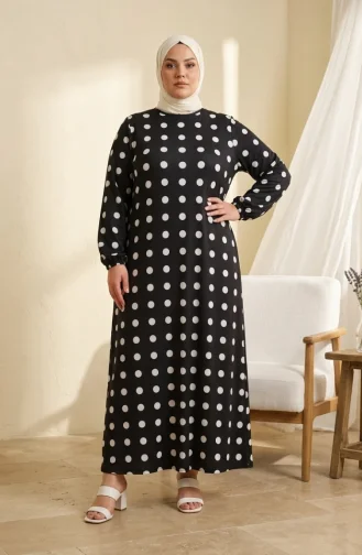 Robe Hijab à Pois En Tissu Aerobin Grande Taille 4153-03 Noir 4153-03