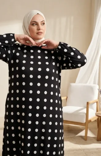 Robe Hijab à Pois En Tissu Aerobin Grande Taille 4153-03 Noir 4153-03