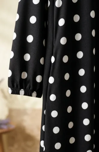 Robe Hijab à Pois En Tissu Aerobin Grande Taille 4153-03 Noir 4153-03