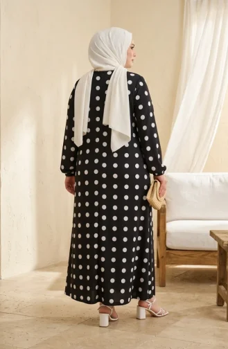 Robe Hijab à Pois En Tissu Aerobin Grande Taille 4153-03 Noir 4153-03