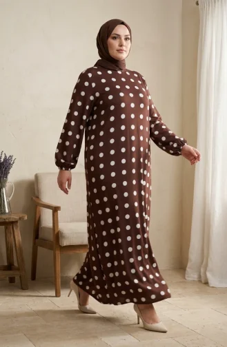 Robe Hijab à Pois En Tissu Aerobin Grande Taille 4153-04 Marron 4153-04