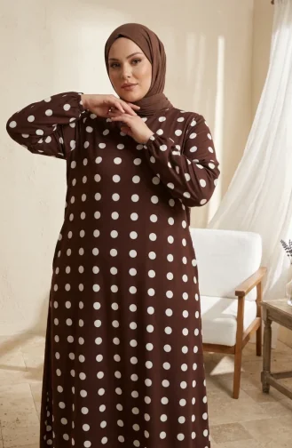 Robe Hijab à Pois En Tissu Aerobin Grande Taille 4153-04 Marron 4153-04