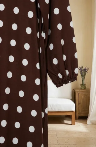 Robe Hijab à Pois En Tissu Aerobin Grande Taille 4153-04 Marron 4153-04