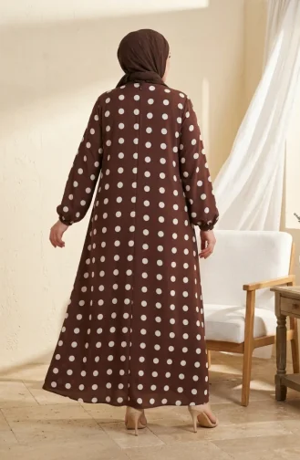 Robe Hijab à Pois En Tissu Aerobin Grande Taille 4153-04 Marron 4153-04