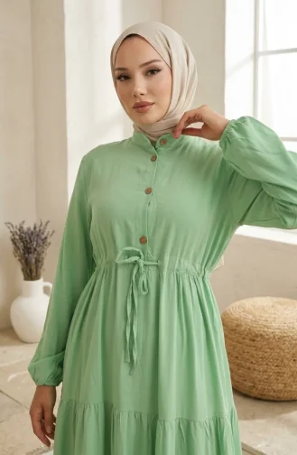 فستان من قماش الفيسكوز بأزرار نصفية 0085-11 أخضر مائي 0085-11