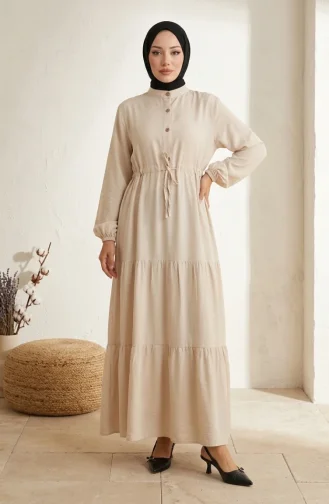 Robe Demi-boutonnée En Tissu Viscose 0085-19 Beige 0085-19