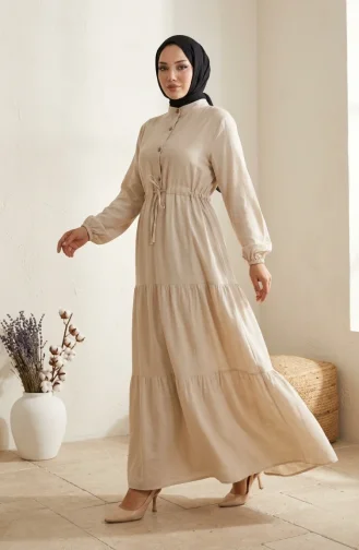 Robe Demi-boutonnée En Tissu Viscose 0085-19 Beige 0085-19