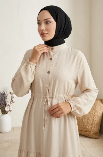 Robe Demi-boutonnée En Tissu Viscose 0085-19 Beige 0085-19