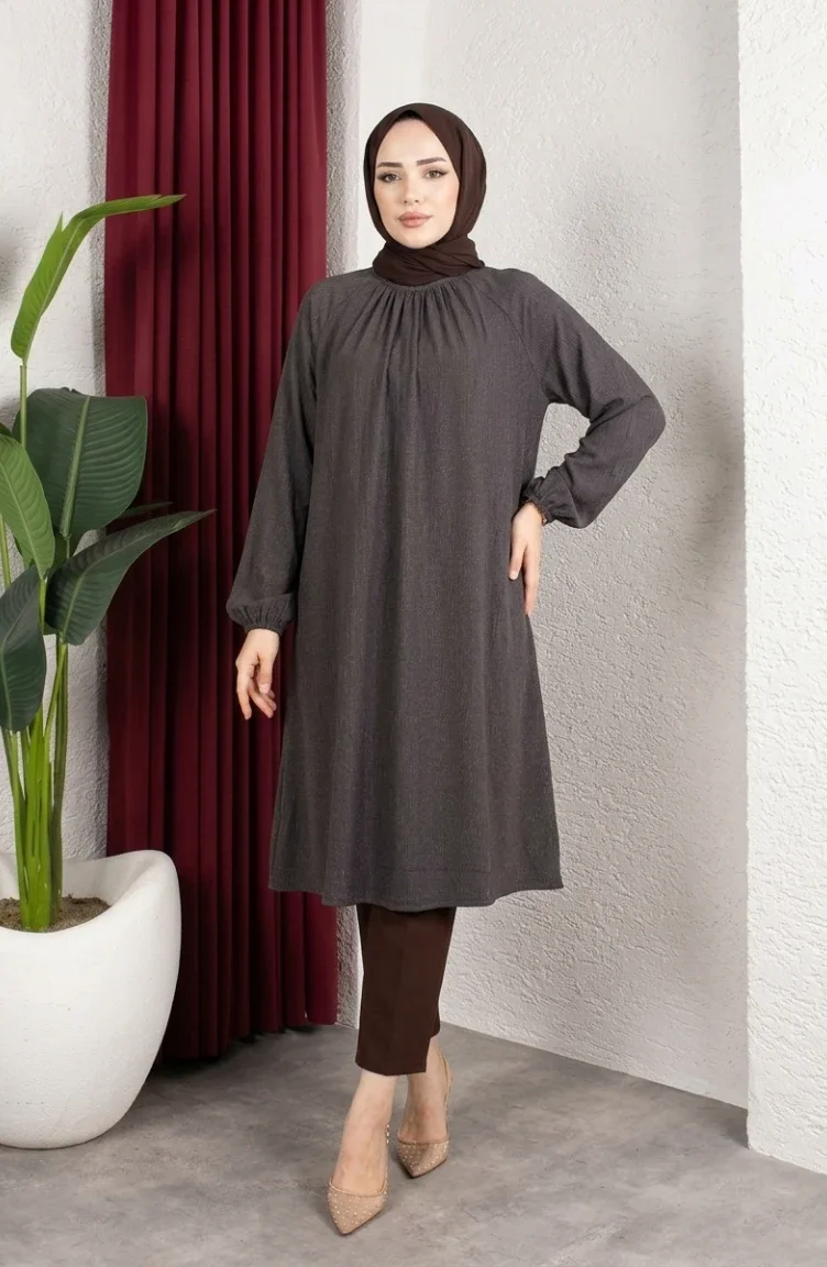 Crepe Fabric Raglan Sleeve Long Tunic 0902-10 Anthracite 0902-10