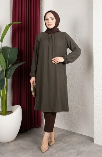 Lange Tunika Aus Kreppstoff Mit Raglanärmeln Modell 0902-11 Khaki 0902-11