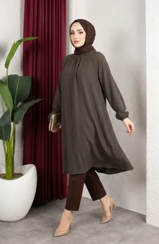 Lange Tunika Aus Kreppstoff Mit Raglanärmeln Modell 0902-11 Khaki 0902-11