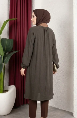 Lange Tunika Aus Kreppstoff Mit Raglanärmeln Modell 0902-11 Khaki 0902-11