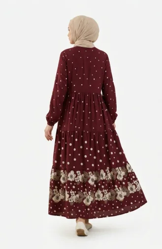 Viskon Kumaş Puantiyeli Kat Kat Elbise 5587-04 Bordo