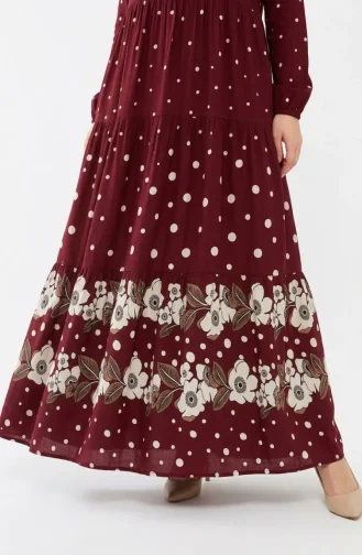 Viskon Kumaş Puantiyeli Kat Kat Elbise 5587-04 Bordo