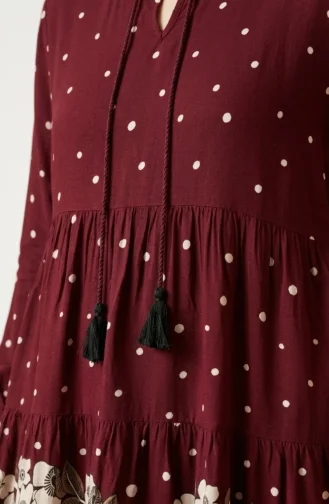 Viskon Kumaş Puantiyeli Kat Kat Elbise 5587-04 Bordo