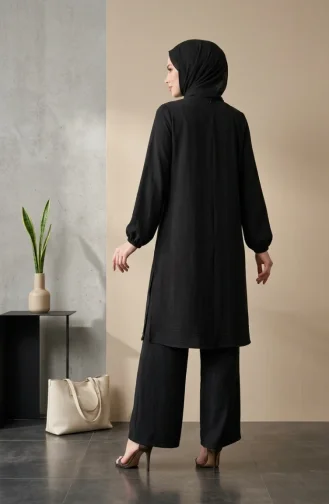 Aerobin Fabric Two-Piece Hijab Set With Belt Detail 2309-03 Black 2309-03