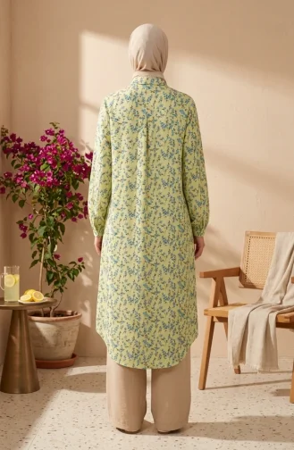 Tunique Longue Boutonnée En Viscose à Motif Floral Jaune 0372-02 0372-02