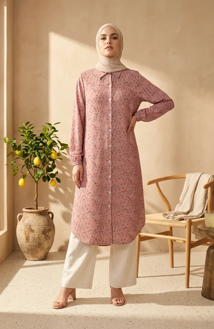 Tunika Aus Viskose Mit Blumenmuster Und Knopfleiste Farbe: Rosa 0372-03 0372-03
