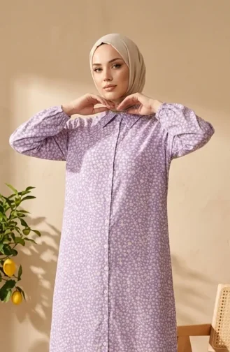تونيك فيسكوز طويل مزين بنقوش زهرية وأزرار، 0373-03 ليلكي 0373-03