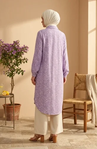 تونيك فيسكوز طويل مزين بنقوش زهرية وأزرار، 0373-03 ليلكي 0373-03