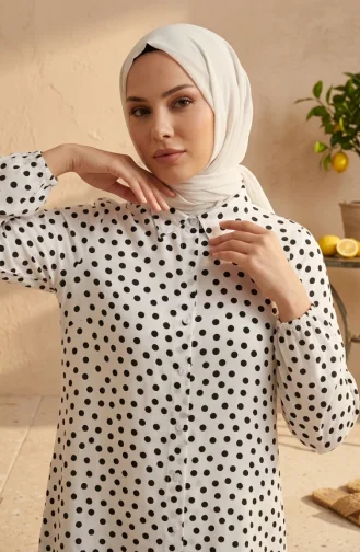 قميص بياقة وأزرار أمامية من قماش الفسكوز المنقط 0374-01 أبيض 0374-01
