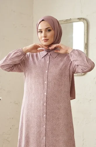 Blousekraag Knoopsluiting Viscose Tuniek Met Stippen 0377-04 Roze 0377-04