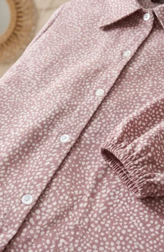 Blousekraag Knoopsluiting Viscose Tuniek Met Stippen 0377-04 Roze 0377-04