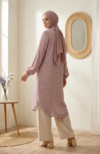 Blousekraag Knoopsluiting Viscose Tuniek Met Stippen 0377-04 Roze 0377-04