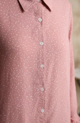 Tunique à Pois Boutonnée à Col Chemise 0379-01 Rose Poudré 0379-01