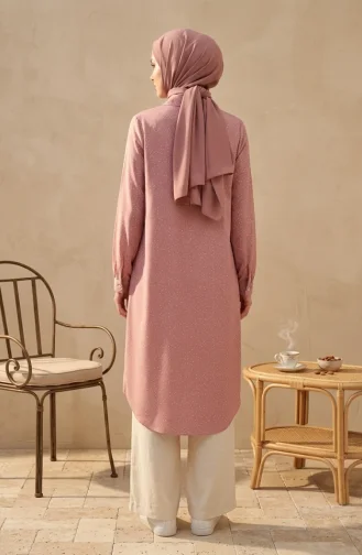 Tunique à Pois Boutonnée à Col Chemise 0379-01 Rose Poudré 0379-01