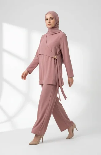 Tuniek En Broek Met Sterrendetails Tweedelige Hijabset 0358-07 Roze 0358-07